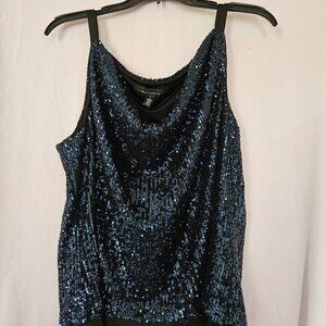 White House Black Market Sequin Embellished Black and Blue Women's Tank